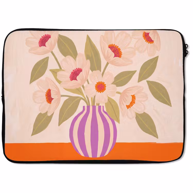 Laptophoes - Bloemen - Vaas - Abstract - Paars - Oranje — 1