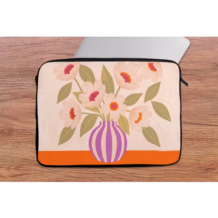 Laptophoes - Bloemen - Vaas - Abstract - Paars - Oranje — 2