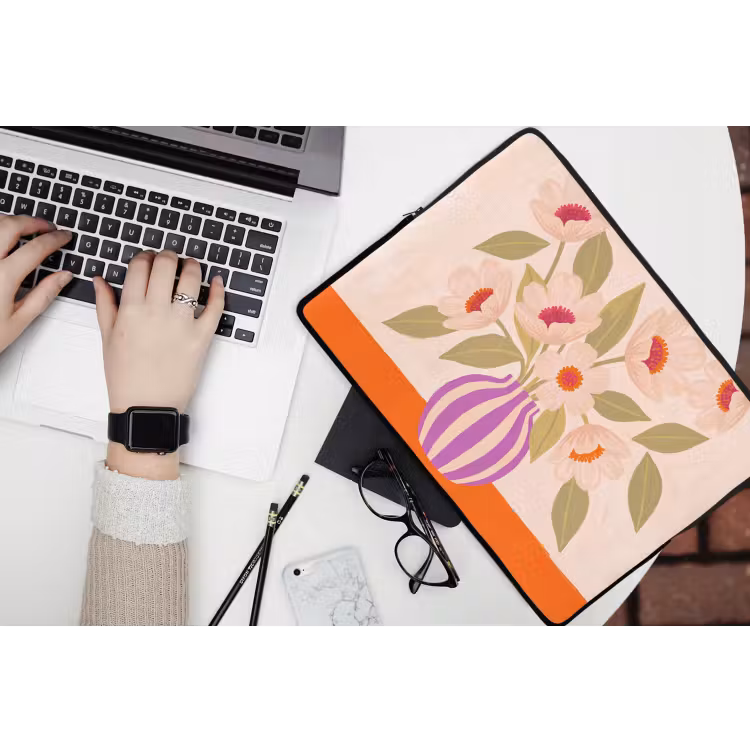 Laptophoes - Bloemen - Vaas - Abstract - Paars - Oranje — 3