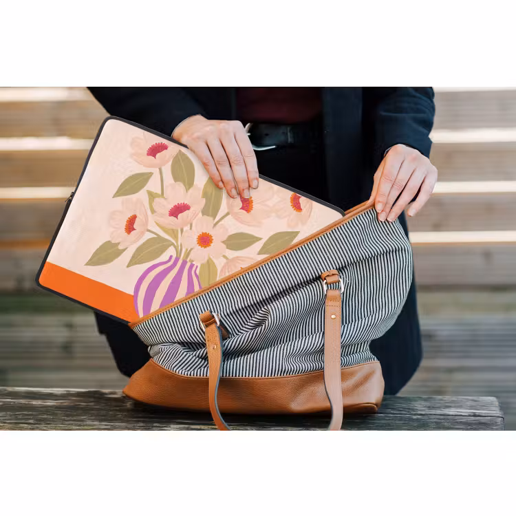 Laptophoes - Bloemen - Vaas - Abstract - Paars - Oranje — 4