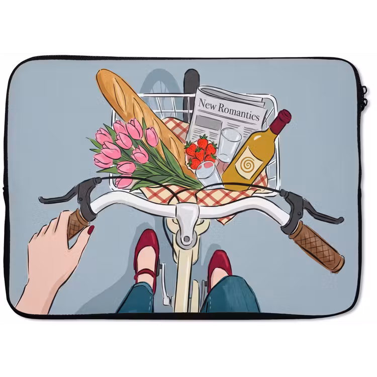 Laptophoes - Fiets - Picknick - Zomer - Illustratie — 1