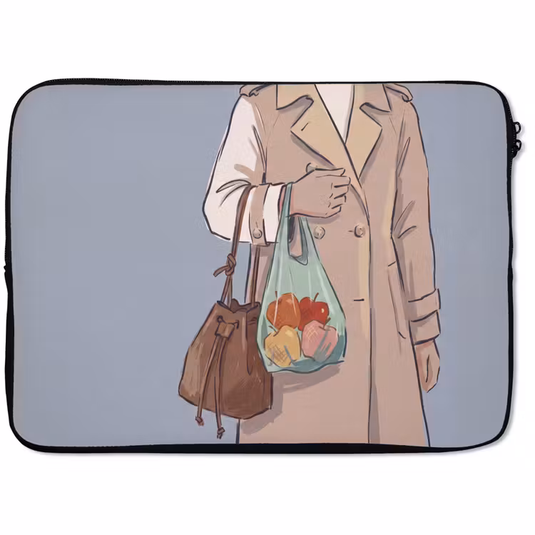 Laptophoes - Mensen - Boodschappen - Stadsleven - Modern - Kleurrijk — 1