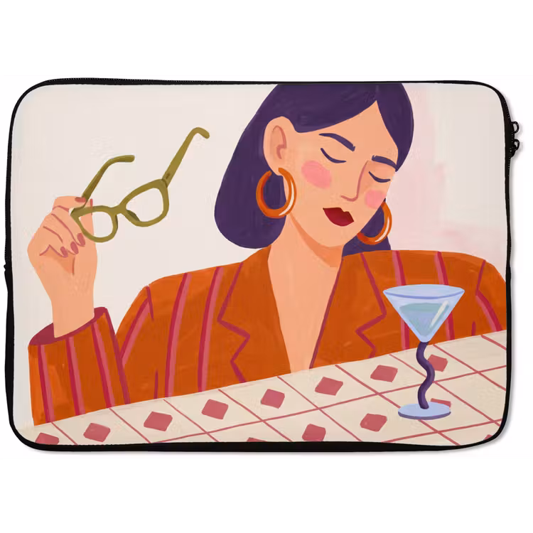 Laptophoes - Vrouw - Bril - Cocktail - Illustratie - Modern — 1