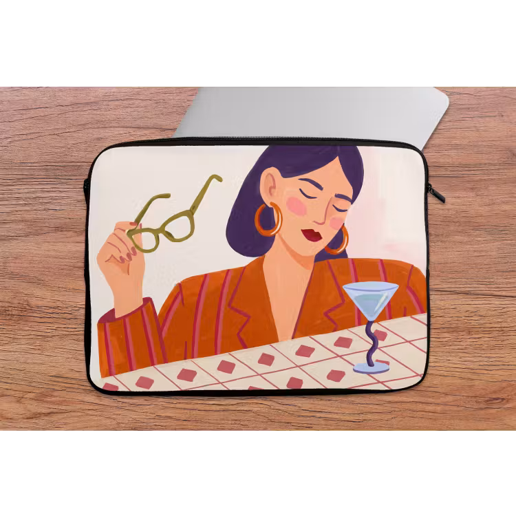 Laptophoes - Vrouw - Bril - Cocktail - Illustratie - Modern — 2