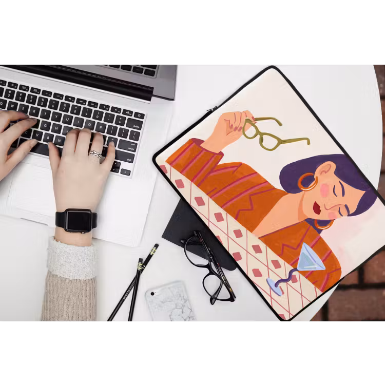 Laptophoes - Vrouw - Bril - Cocktail - Illustratie - Modern — 3