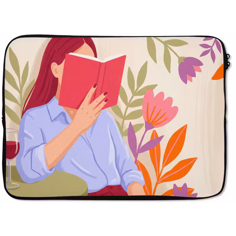 Laptophoes - Vrouw - Lezen - Thuis - Modern - Bloemen — 1