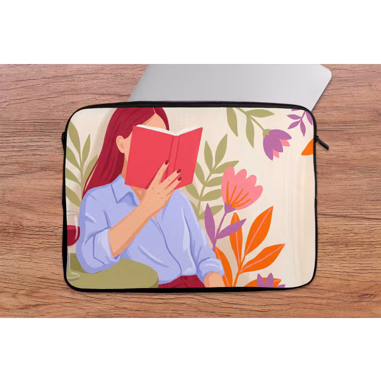 Laptophoes - Vrouw - Lezen - Thuis - Modern - Bloemen — 2