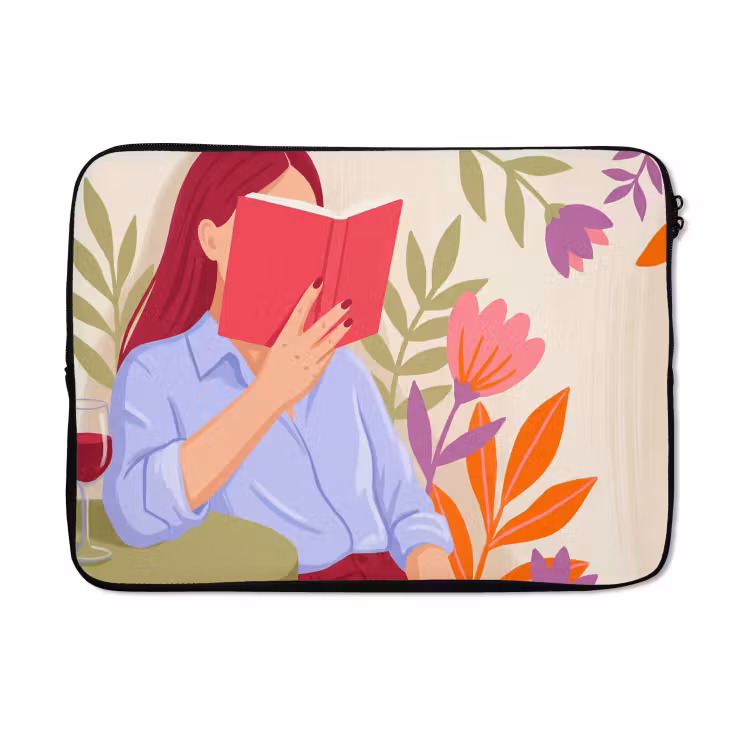 Laptophoes - Vrouw - Lezen - Thuis - Modern - Bloemen — 5