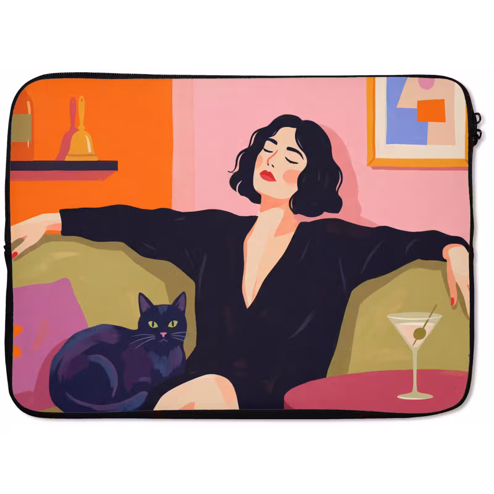 Laptophoes - Vrouw - Kat - Interieur - Modern - Kleurrijk — 1