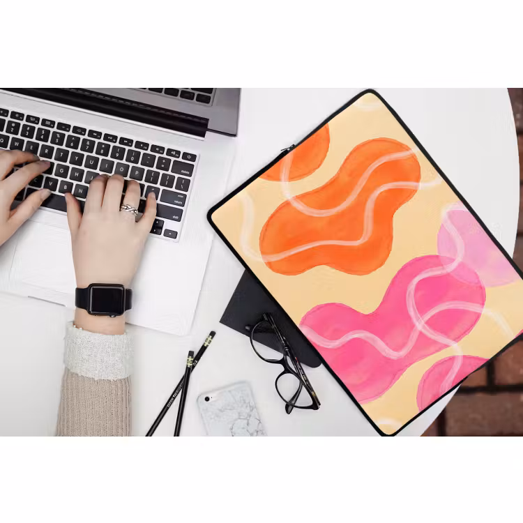 Laptophoes - Abstract - Aquarel - Organisch - Oranje - Roze — 3