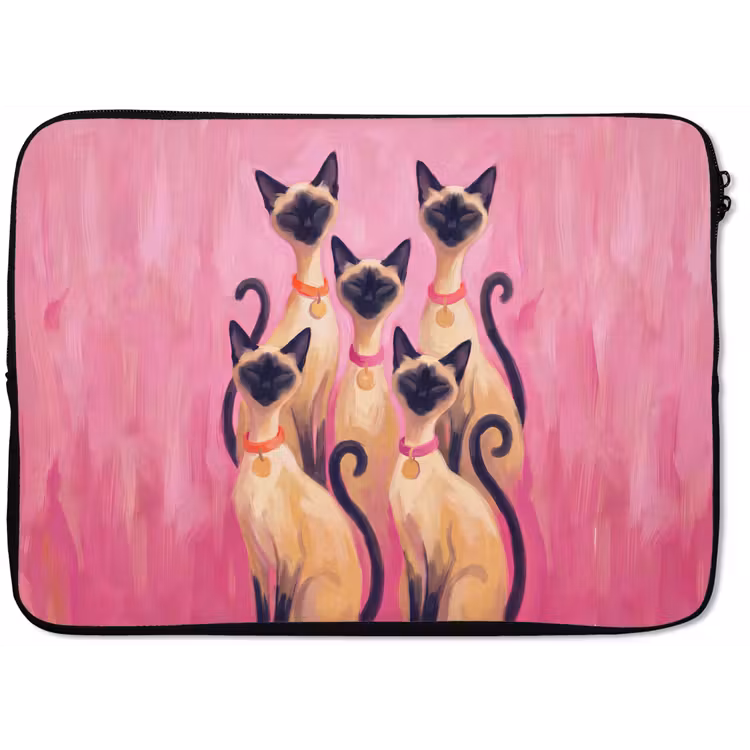 Laptophoes - Kat - Groep - Dieren - Modern - Roze — 1