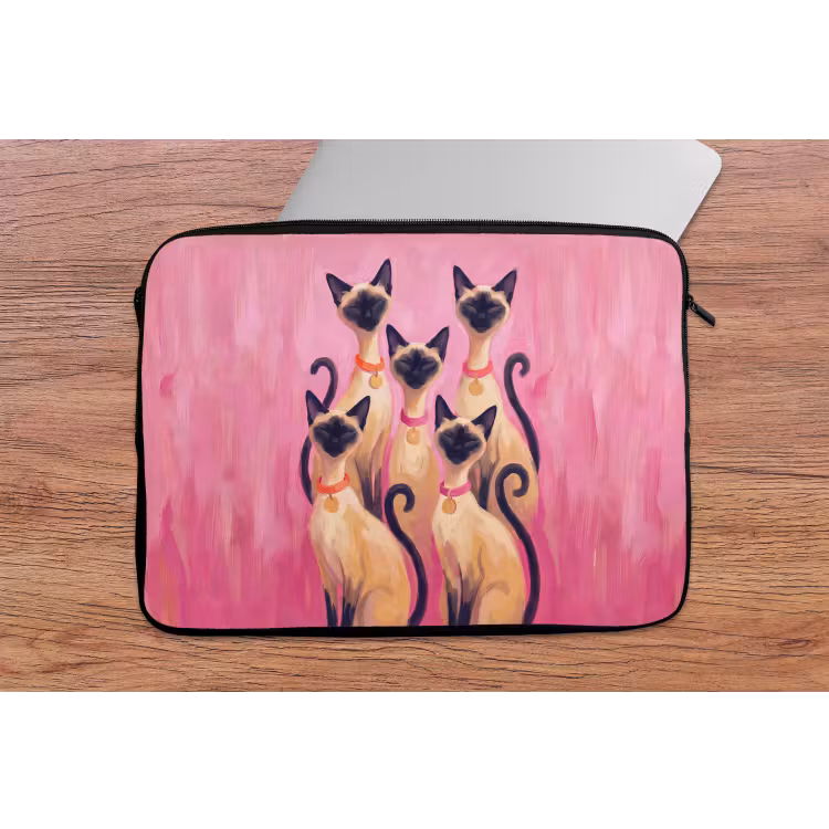 Laptophoes - Kat - Groep - Dieren - Modern - Roze — 2