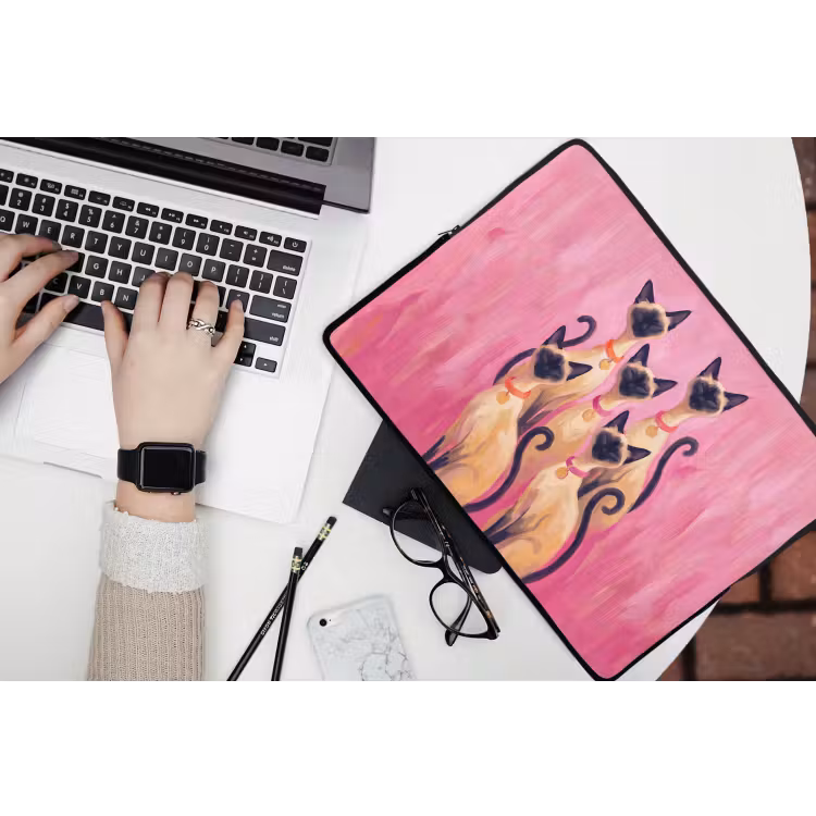 Laptophoes - Kat - Groep - Dieren - Modern - Roze — 3