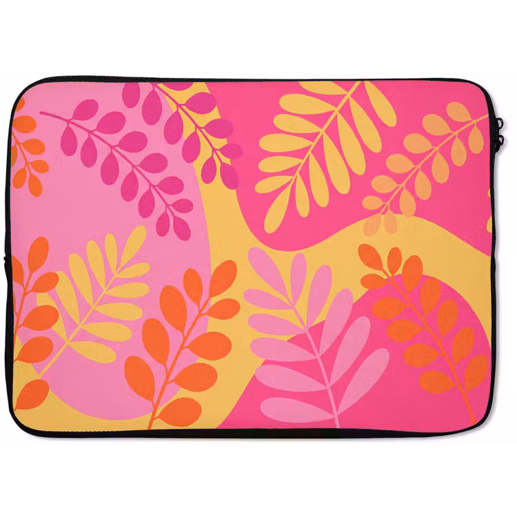 Laptophoes - Natuur - Bladeren - Abstract - Roze - Geel — 1