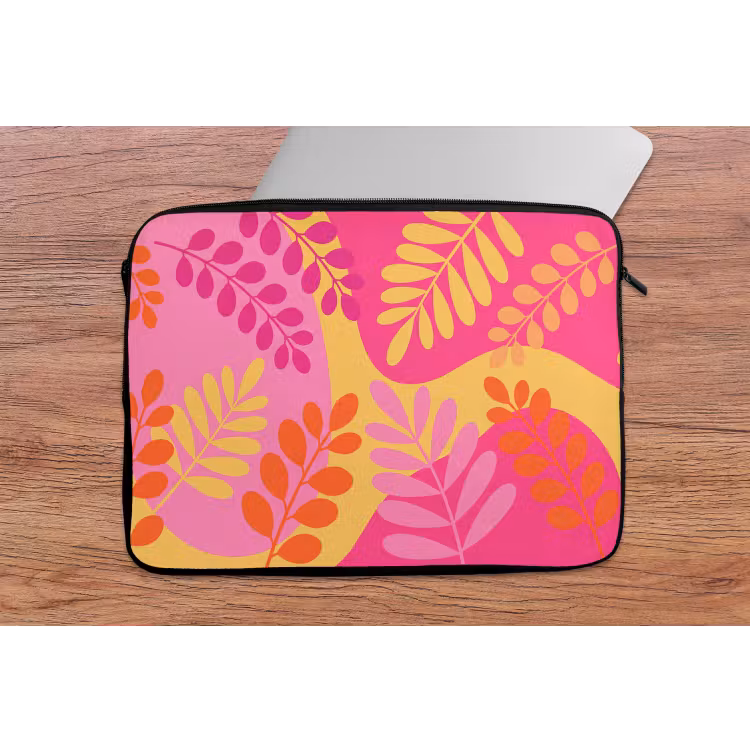 Laptophoes - Natuur - Bladeren - Abstract - Roze - Geel — 2