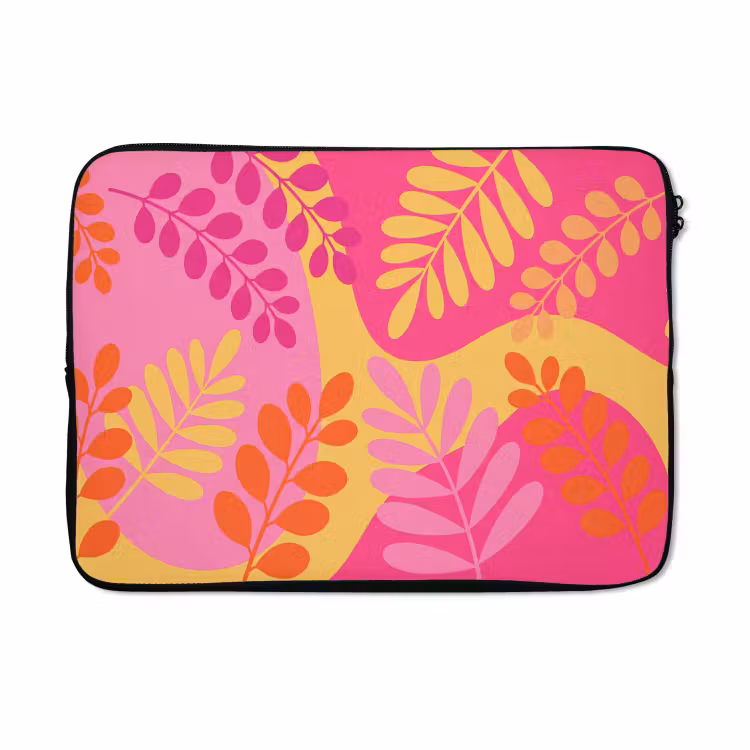 Laptophoes - Natuur - Bladeren - Abstract - Roze - Geel — 5