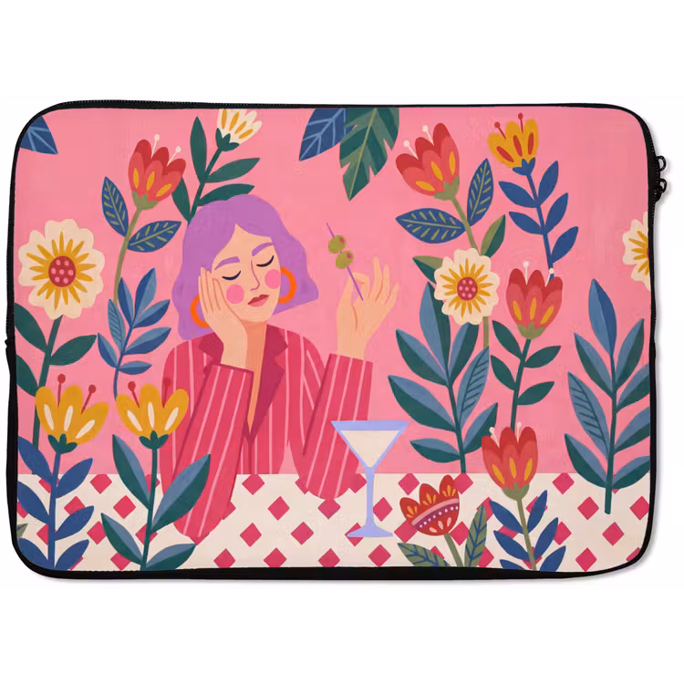 Laptophoes - Vrouw - Cocktail - Bloemen - Modern - Roze — 1