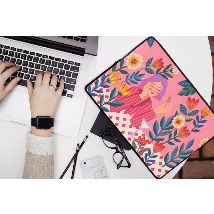 Laptophoes - Vrouw - Cocktail - Bloemen - Modern - Roze — 3