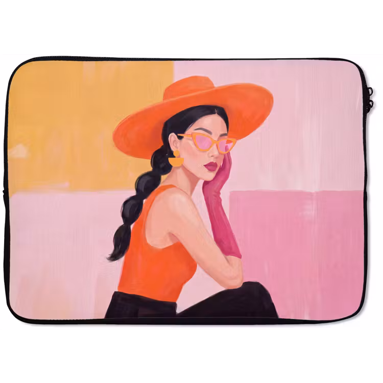 Laptophoes - Vrouw - Hoed - Mode - Modern - Oranje — 1