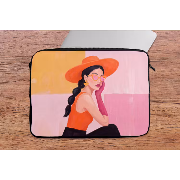 Laptophoes - Vrouw - Hoed - Mode - Modern - Oranje — 2