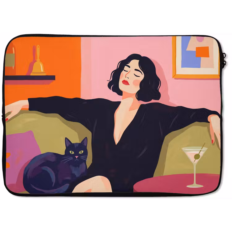 Laptophoes - Vrouw - Kat - Interieur - Modern - Kleurrijk — 1