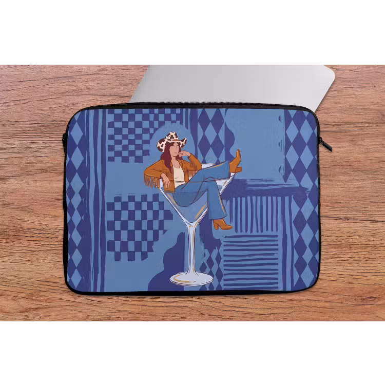 Laptophoes - Vrouw - Martini glas - Abstract - Blauw - Kunst — 2