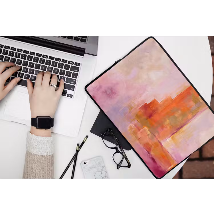 Laptophoes - Abstract - Borstelstreken - Kunst - Paars - Goud — 3