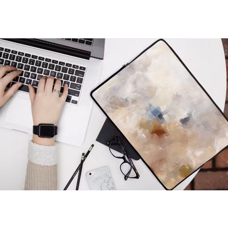 Laptophoes - Abstract - Borstelstreken - Modern - Beige - Kunst — 3