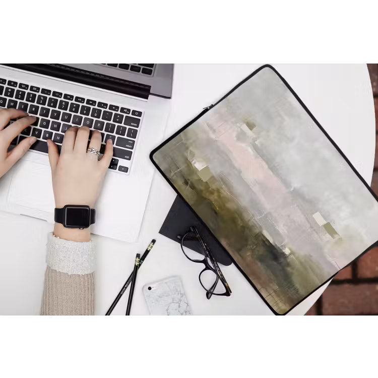 Laptophoes - Abstract - Gelaagd - Kunst - Modern - Grijs-Groen — 3