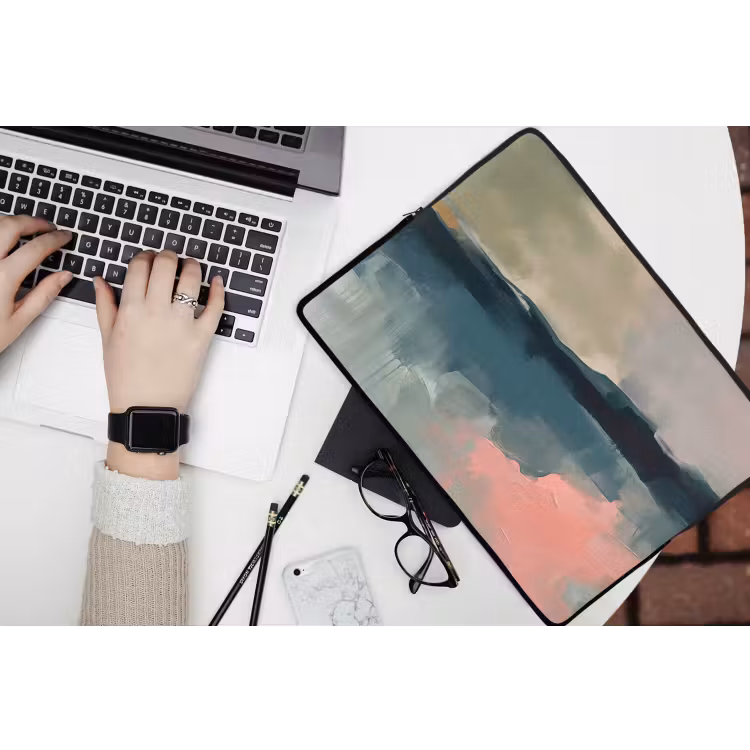 Laptophoes - Abstract - Landschap - Kunst - Modern - Groen - Blauw — 3