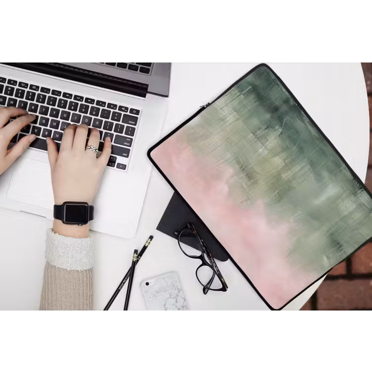 Laptophoes - Kunst - Abstract - Modern - Groen - Roze — 3