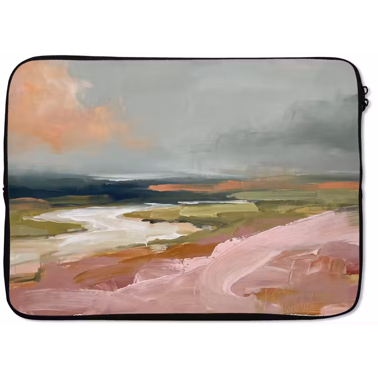 Laptophoes - Landschap - Rivier - Abstract - Roze - Groen — 1