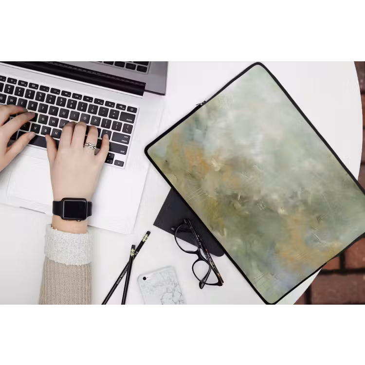 Laptophoes - Abstract - Groen - Beige - Modern - Kunst — 3