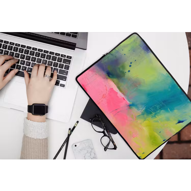 Laptophoes - Abstract - Kleuren - Modern - Groen - Roze — 3