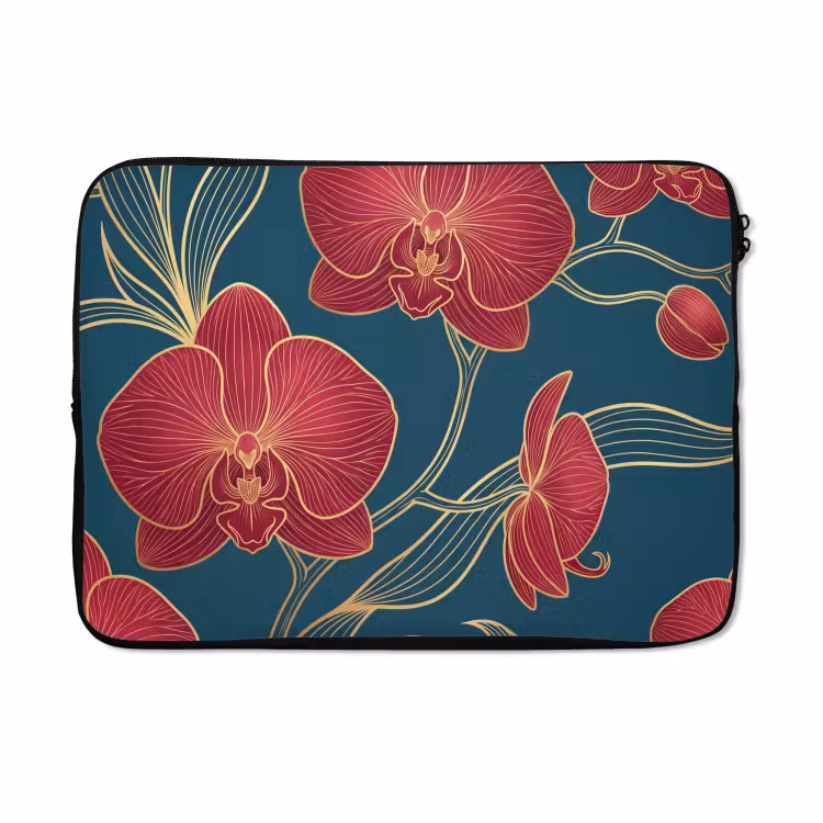 Laptophoes - Bloemen - Rood - Goud — 5