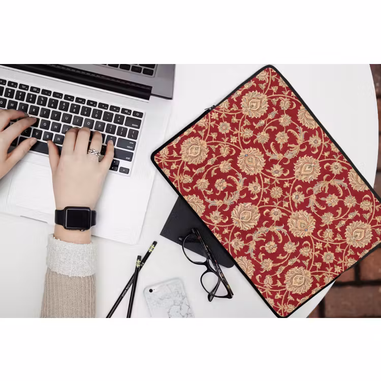 Laptophoes - Patroon - Bloem - Klassiek - Oosters - Rood — 3