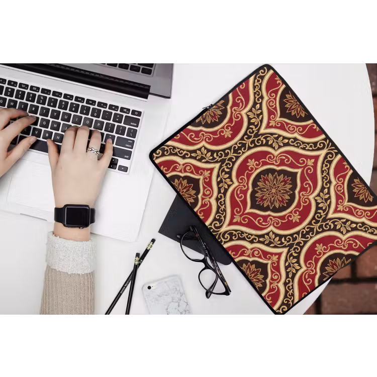 Laptophoes - Patroon - Ornament - Barok - Rood - Goud — 3