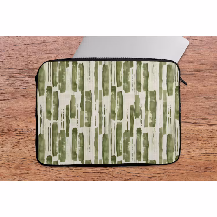 Laptophoes - Groen - Abstract - Penseelstreken - Linnen - Patroon — 2