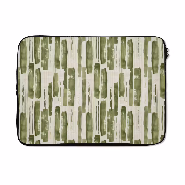 Laptophoes - Groen - Abstract - Penseelstreken - Linnen - Patroon — 5