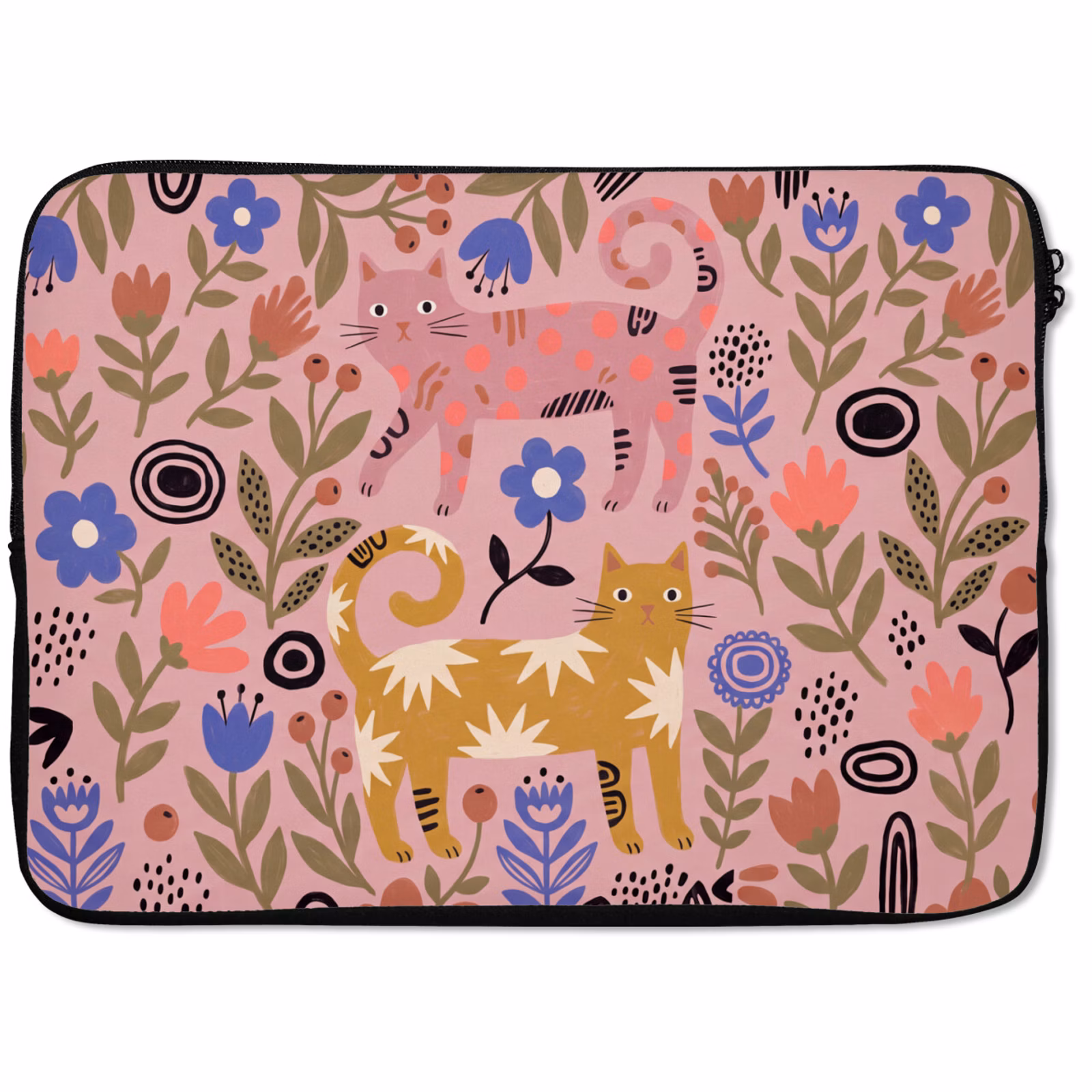 Laptophoes - Kat - Bloemen - Dieren - Modern - Roze — 1