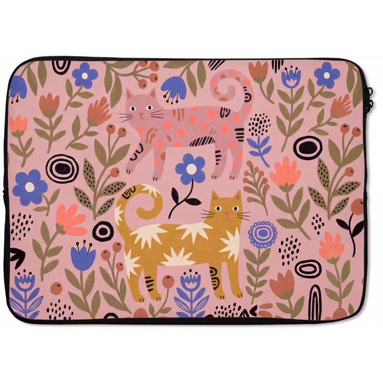 Laptophoes - Kat - Bloemen - Dieren - Modern - Roze — 1