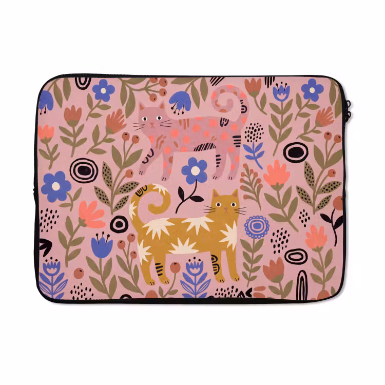 Laptophoes - Kat - Bloemen - Dieren - Modern - Roze — 5