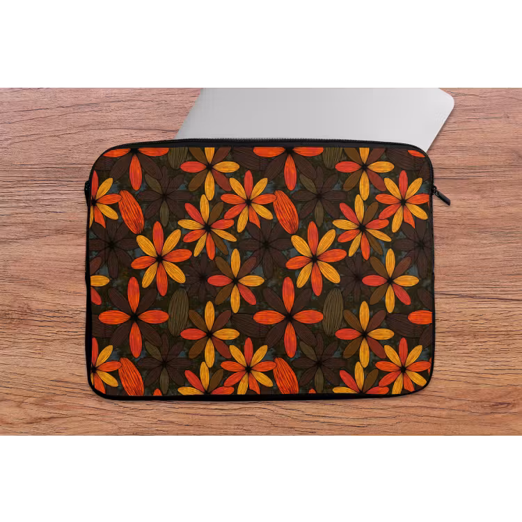 Laptophoes - Oranje - Retro - Bloemen - Herfst — 2