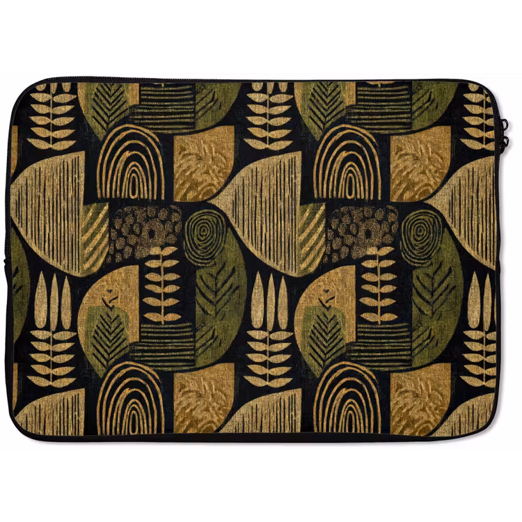 Laptophoes - Zwart - Okergeel - Botanisch - Textuur — 1