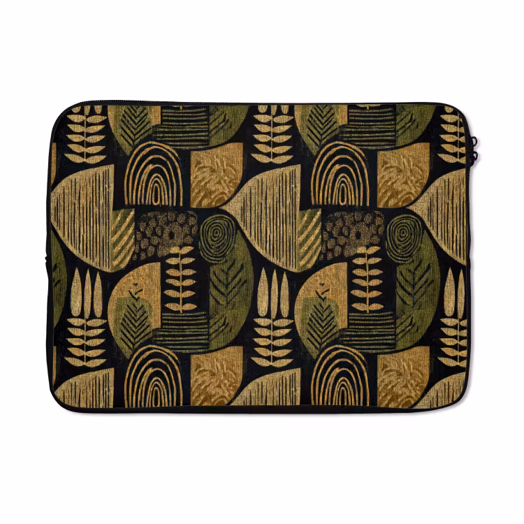 Laptophoes - Zwart - Okergeel - Botanisch - Textuur — 5