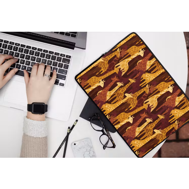 Laptophoes - Bruin - Giraffen - Safari - Patroon — 3