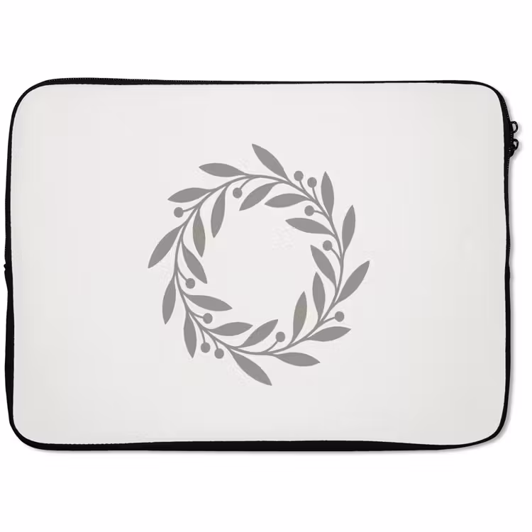 Laptophoes - Krans - Bladeren - Natuur - Minimalistisch - Grijs — 1