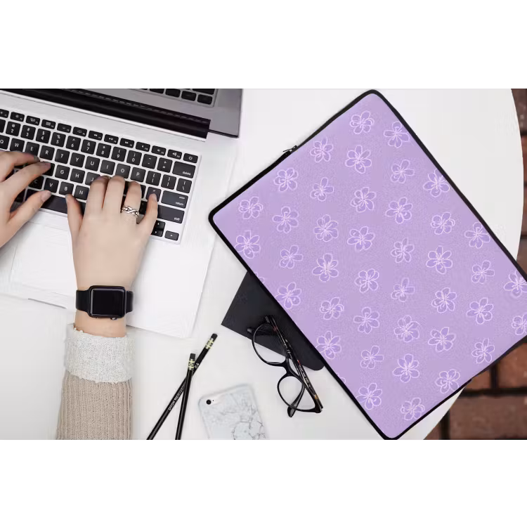 Laptophoes - Lila - Botanisch - Bloemen - Handgetekend - Patroon — 3