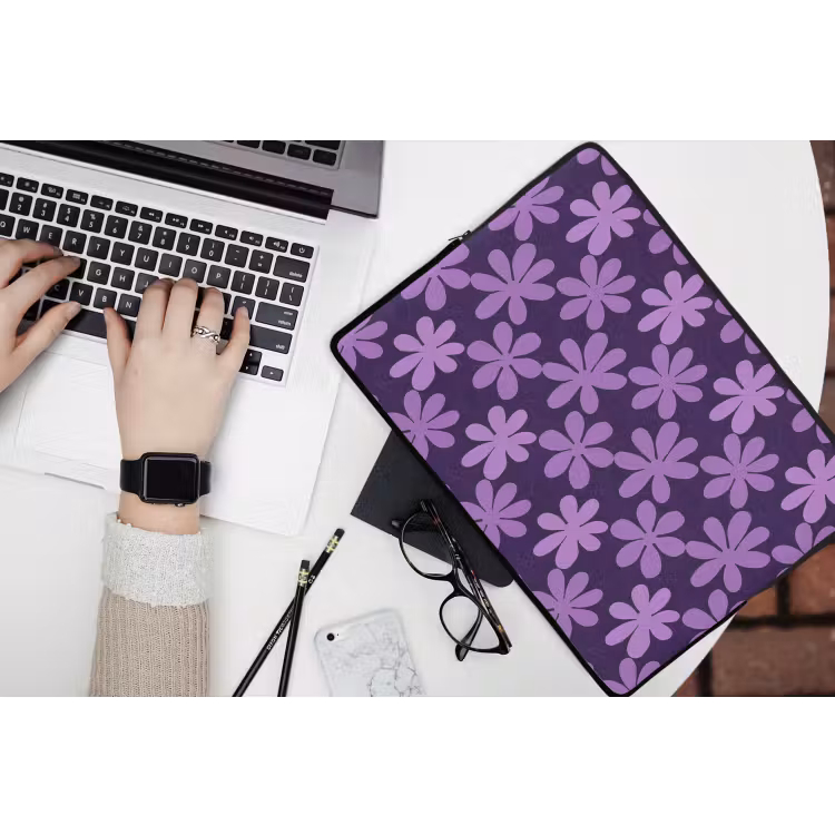 Laptophoes - Paars - Botanisch - Bloemen - Retro - Patroon — 3
