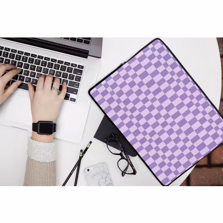 Laptophoes - Paars - Geometrisch - Dambord - Blokken - Patroon — 3
